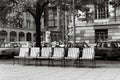 Berlin, Germany - 01 Feb 1990 - A peaceful view of seats and benches in West Berlin after the fall of the Berlin Wall Royalty Free Stock Photo
