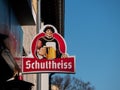 Advertisement: Old Logo of German Schultheiss Beer In Berlin, Germany Royalty Free Stock Photo