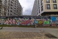 February, 7, 2020. Back site of the East Side Gallery wall of Berlin Germany, with a construction site on the Royalty Free Stock Photo