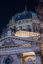 Facade details on the Berlin Cathedral Berliner Dom at night in Berlin, Germany