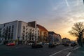Berlin, Germany. February 19, 2019. Morning in Berlin. City view of the road and architecture of Berlin. Sunset light Royalty Free Stock Photo