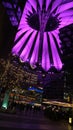 BERLIN, GERMANY - JAN 17th, 2015: Close up of pink lit roof structure of Sony Center at night, showing strong Royalty Free Stock Photo