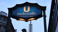 BERLIN, GERMANY - JAN 17th, 2015: Kochstrasse U-Bahn station sign at famous Checkpoint Charlie, subway station