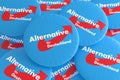 German Election Politics Badges Concept: Pile of AfD Buttons, 3d illustration