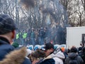 Berlin, Germany, January 15, 2024. People in the center of the capital at a farmers' demonstration lit a smoke bomb.