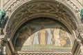 BERLIN, GERMANY - July 28, 2018: Antique religious mosaic art in front of the Lustgarten portraiting Jesus healing the