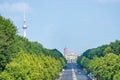 BERLIN, GERMANY - JULY 24, 2016: City skyline along long avenue,