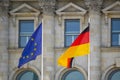 Berlin, Germany - 13 July 2023: German and European Union flags