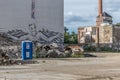 BERLIN, GERMANY - July 28, 2018: Graffitis and the painting of an angel at a wall of an abandoned building with much
