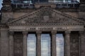 Berlin, Germany 28 June 2022, Close-up of the German Reichstag building with the inscription \'Dem Deutschen Volke\'