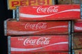 The Coca Cola and Pepsi brand logo on old vintage boxe / case Royalty Free Stock Photo