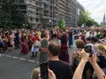 Crowd attending the Carnival of Cultures Parade Karneval der Kulturen Umzug - a multicultural music festival in Kreuzberg, Royalty Free Stock Photo