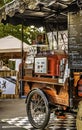 Historic mobile coffee shop on a bicycle on the edge of a street festival in Berlin, Kreuzberg