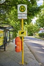 Humorous advice for keeping your distance at a bus stop operated by the Berliner Verkehrsbetriebe BVG