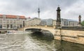 Berlin, Germany - June 23, 2015: Landscape view of the Friedrich`s Bridge crossing the Spree River with a view on the the