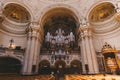 low angle view of beautiful ancient Berliner Dom interior in Berlin, Germany Royalty Free Stock Photo