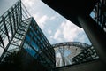 low angle view of modern skyscrapers and blue sky, Potsdamer Platz, Berlin, Germany Royalty Free Stock Photo