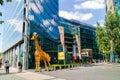 Giraffe sculpture outside the Lego Discovery Centre in Berlin. Royalty Free Stock Photo