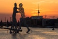 Molecule Man and Skyline. The view from the Elsen Bridge at sun Royalty Free Stock Photo