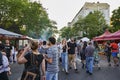 Multicultural street festival with many people in the district Kreuzberg of Berlin.