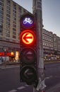 Night shot of a bicycle traffic light in the city center of Berlin, in which the signal lights red Royalty Free Stock Photo