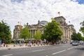 Berlin, Germany - June 29, 2022: The Reichstag Building, seat of the german parliament, the Bundestag. The german flag on a Royalty Free Stock Photo