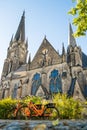 Berlin / Germany - 30 June 2018: Two dockless bicycles for hire, parked in front of Kirche am SÃÂ¼dstern church, Berlin