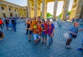 BERLIN, GERMANY - JUNE 06, 2015: Unidentified fans of Barcelona team, Spain, at Brandenburger gate waitting for the