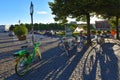 View over bicycles on relaxed people in the square in front of the Old Museum and the Berlin Cathedral in downtown Berlin