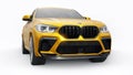 Berlin. Germany. June 10, 2022. Yellow BMW X6M Competition III 2020 F96 on a white background. 3d model of a sports SUV Royalty Free Stock Photo