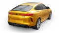 Berlin. Germany. June 10, 2022. Yellow BMW X6M Competition III 2020 F96 on a white background. 3d model of a sports SUV Royalty Free Stock Photo