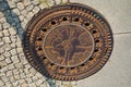 BERLIN, GERMANY: on manhole covers, are carved all the most famous monuments of the city Royalty Free Stock Photo