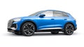 Berlin. Germany. March 11, 2024. Audi Q4 e-tron 2022. Light blue modern electric SUV on a white background. A new