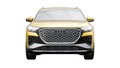 Berlin. Germany. March 11, 2024. Audi Q4 e-tron 2022. Yellow modern electric SUV on a white background. A new advanced