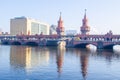 BERLIN, GERMANY, MARCH 12, 2015: oberbaumbrÃÆÃÂ¼cke bridge is famous berlin attraction situated just next to the famous Royalty Free Stock Photo