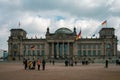 BERLIN, GERMANY - March 9, 2018. Panoramic view of famous Reichstag building, seat of the German Parliament with many tourist Royalty Free Stock Photo