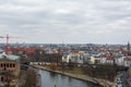 Berlin, Germany March 11, 2019. panoramic views of the north side of the city of berlin, with the river spree and the monbijou