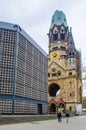 BERLIN, GERMANY, MARCH 12, 2015: people are going to visit ruin of the famous kaiser wilhelm gedachtniskirche which was