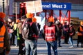 Berlin, Germany - March 27, 2023: A protest action by railway workers is taking place at the Berlin East railway station