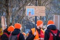 Berlin, Germany - March 27, 2023: A protest action by railway workers is taking place at the Berlin East railway station