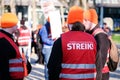 Berlin, Germany - March 27, 2023: A protest action by railway workers is taking place at the Berlin East railway station