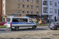 Street scene with a policecar, cyclists and other traffic Royalty Free Stock Photo