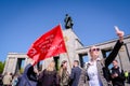 Berlin, Germany - May 9, 2023: Crowd of people with Russian and Soviet flags at Soviet War Memorial in Berlin's Royalty Free Stock Photo