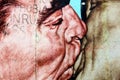 Berlin, Germany - May 14, 2014: Detail of the Mural paint by Russian artist Dmitri Vrubel of former Soviet leader Leonid Brezhnev