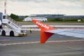 Berlin, Germany, May-9-2014: easyjet aircraft wing waiting on airfield of Berlin SchÃÂ¶nefeld - SFX (EDDB Royalty Free Stock Photo