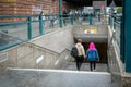 Berlin, Germany - May 15, 2023: Entrance to the U5 Berlin subway station on Frankfurter Strasse, Frankfurter Allee