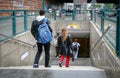 Berlin, Germany - May 15, 2023: Entrance to the U5 Berlin subway station on Frankfurter Strasse, Frankfurter Allee