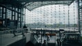 BERLIN, GERMANY - MAY 1, 2018. Hauptbahnhof or Main railway station glass facade wall, view from inside