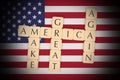 Letter Tiles Make America Great Again With US Flag, 3d illustration