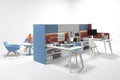Berlin Germany - May 14 2022: Modern office workplace with table and bookcase isolated on white Royalty Free Stock Photo